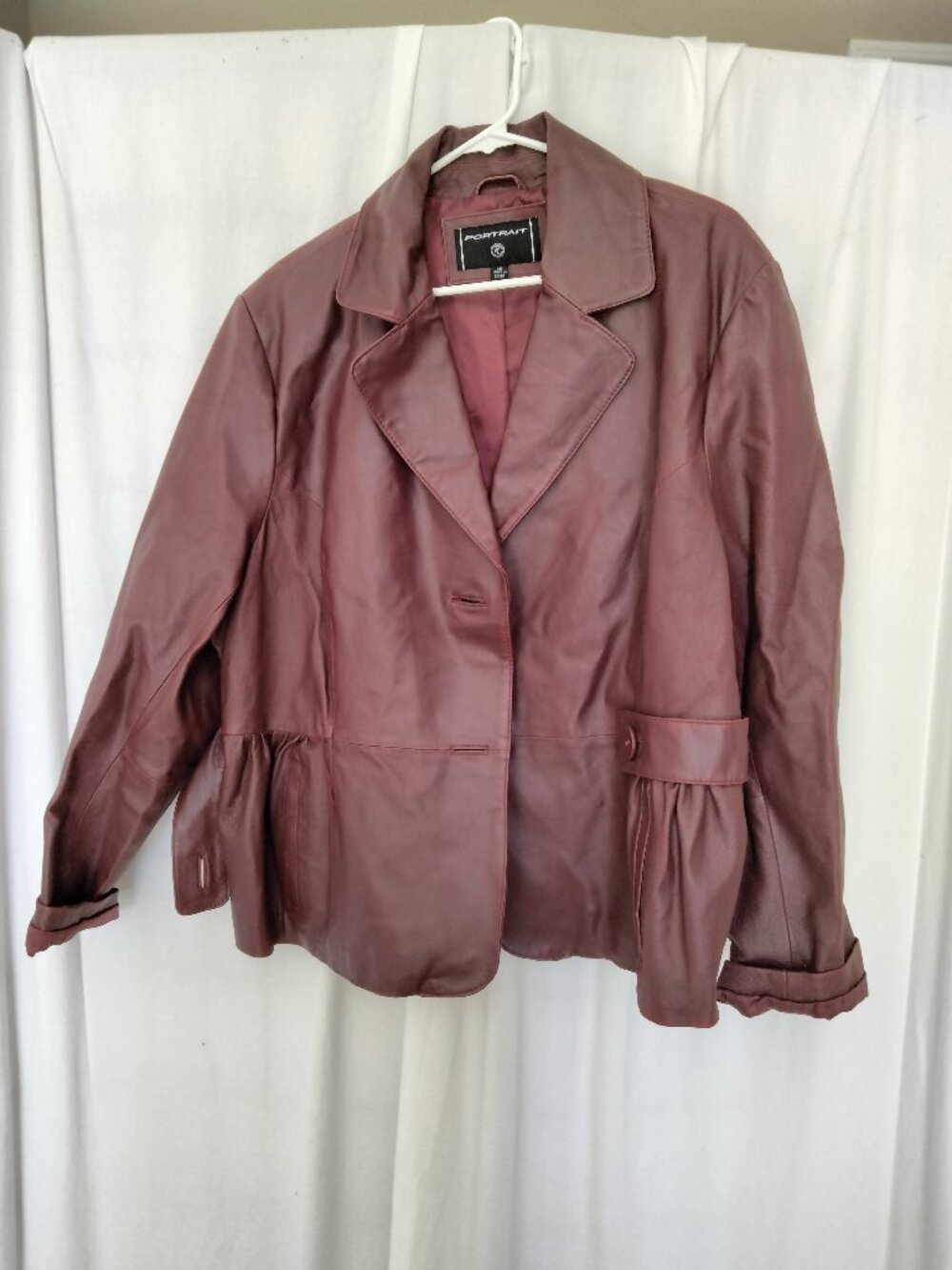 Vintage Portrait Genuine Leather Coat Womens 2X  Burgundy peplum-style bottom